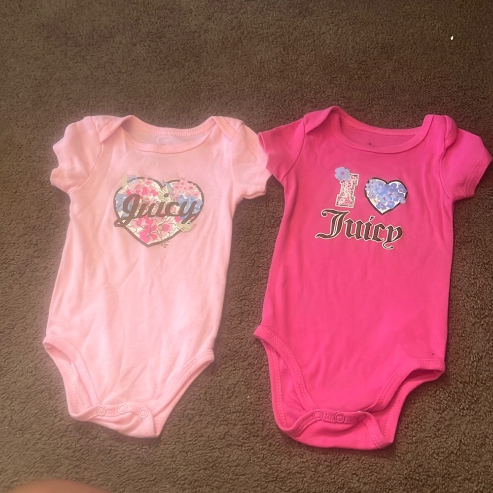 2 pc Juicy Couture Newborn Onesies, baby pink, fuchsia pink
